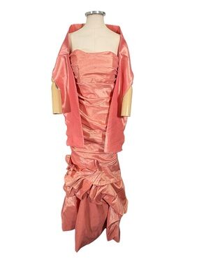 Vintage Y2k 90s May Queen Strapless Taffeta Ruched Mermaid Maxi Gown Size 10